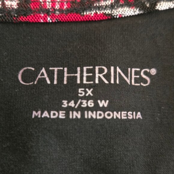 Catherines 5X Red & Black Floral Long Sleeve Tunic Top 34/36W Sheer Lined - Picture 6 of 8